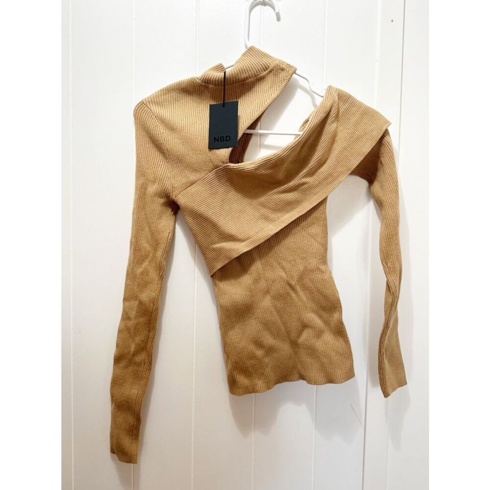 Revolve NBD kiera cutout turtleneck ribbed sweater tan size extra small - Picture 3 of 6